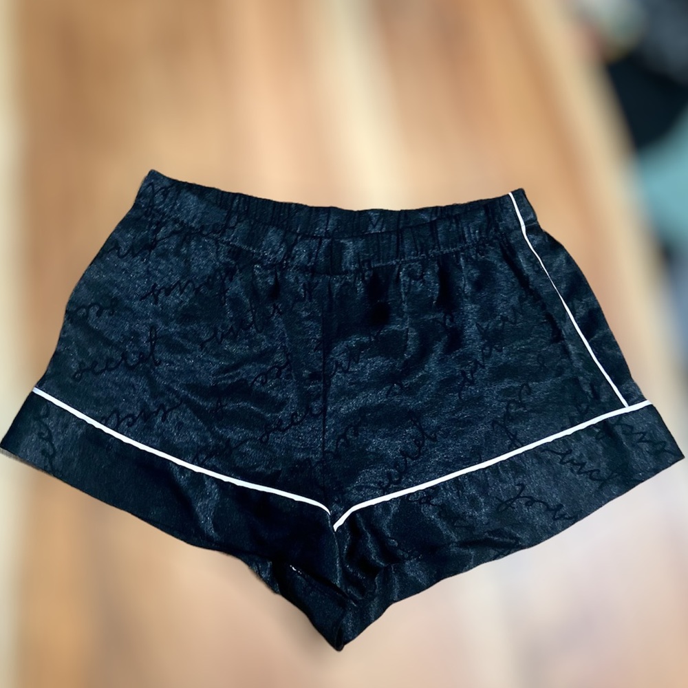 Victoria Secret Satin Black logo shorts